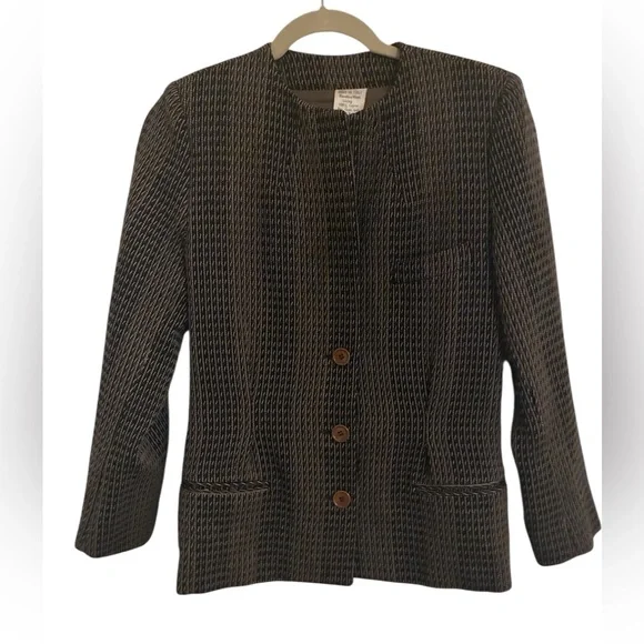 Vintage Giorgio Armani Borogonuovo 21 Wool Herringbone Blazer Jacket Size 10 - Picture 2 of 5